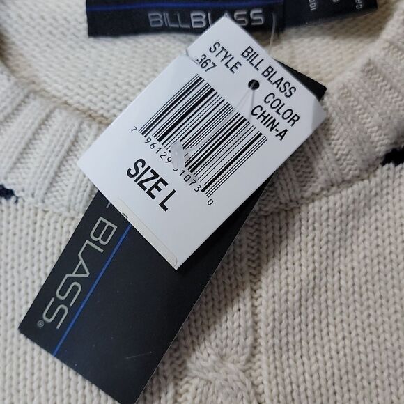 MEN'S BILL BLASS CREWNECK CABLE KNIT 100% COTTON SWEATER, SIZE LARGE, NWT - Picture 6 of 7